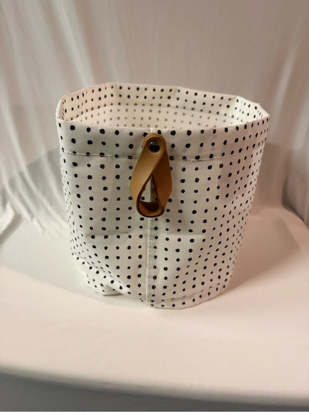 IKEA White Fabric Storage Basket with Black Polka Dots